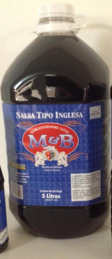 Salsa tipo inglesa M&B bidon 5 litros, caja de 4 piezas a $1836